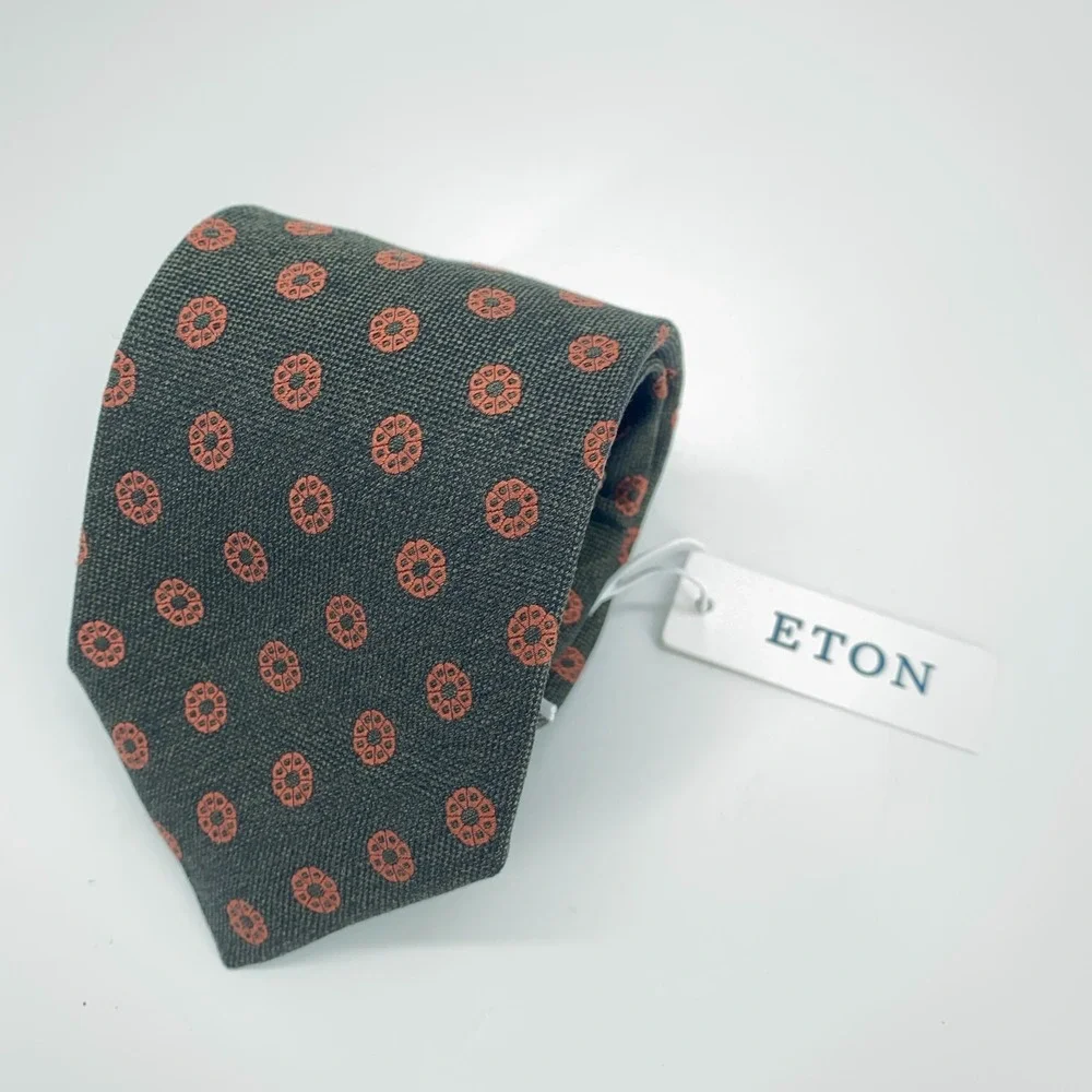 Eton Tie Mens One Size Green Orange Floral‎ Silk Classic Necktie Italy Made NWT